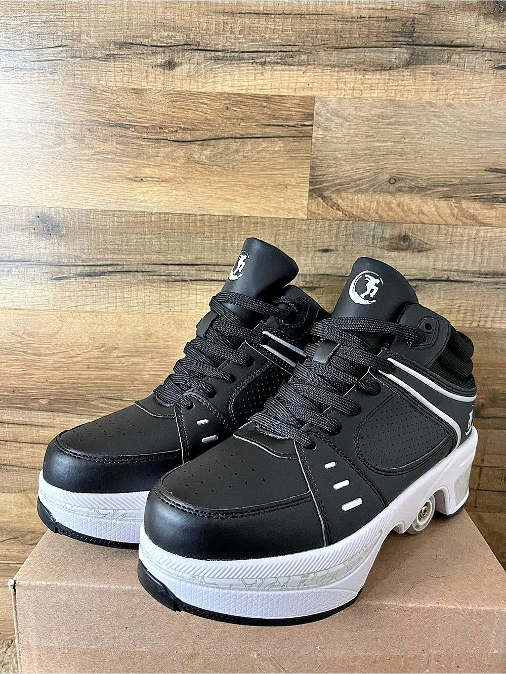 Double-Row Deform Wheel Automatic Walking Shoes Invisible Skates Mens Size: 8